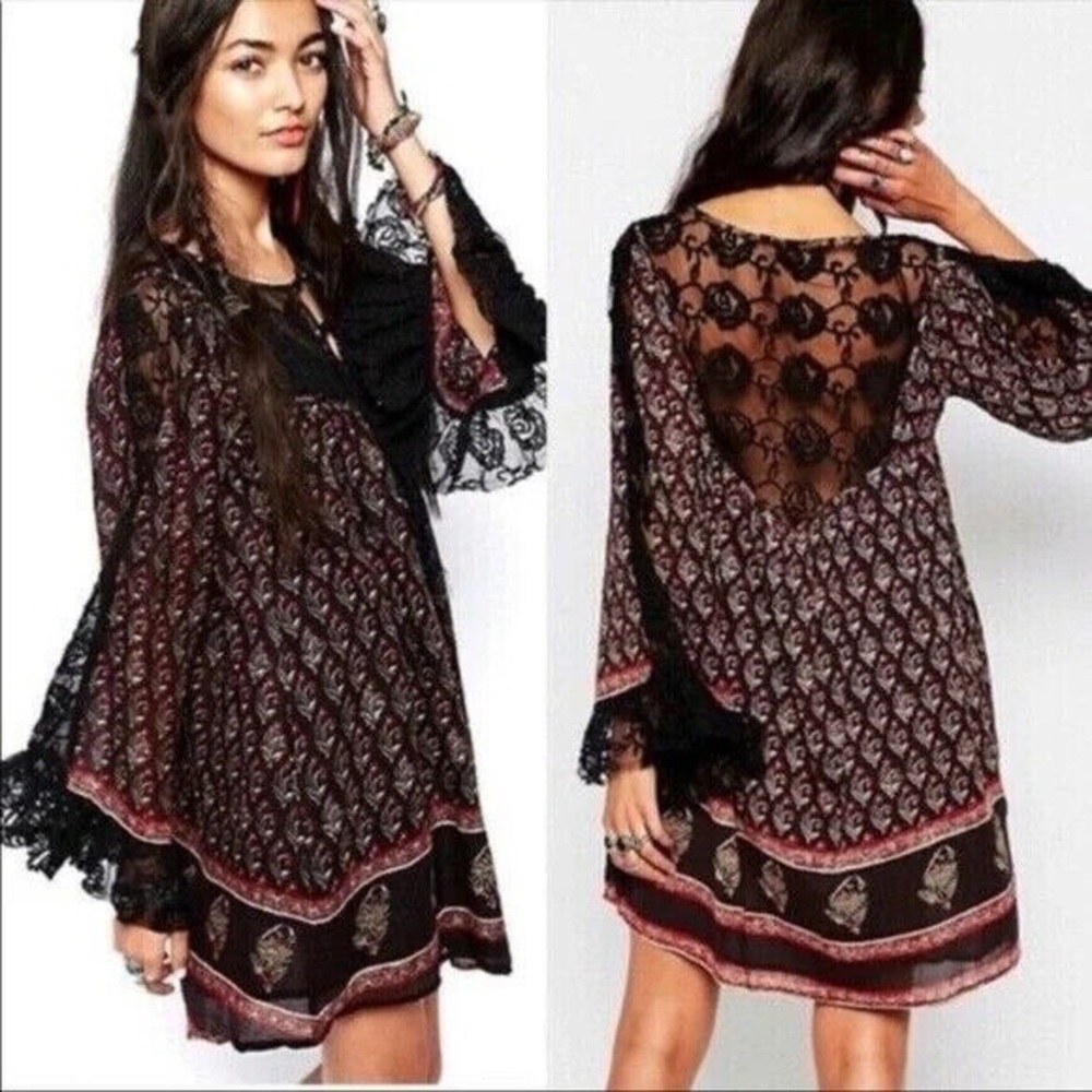 Free People Nomad Child Boho Black Floral Dress